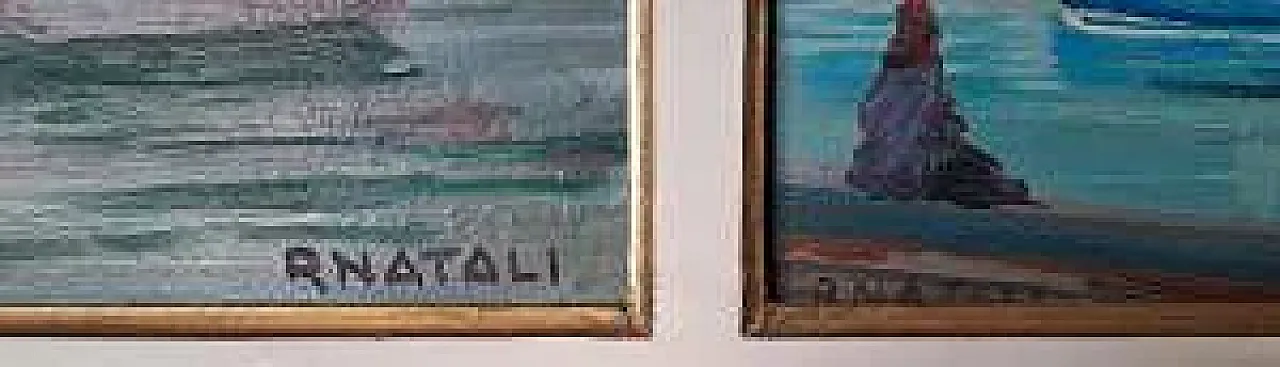 Sails in Port by Renato Natali, oil on plywood, 20th century 8