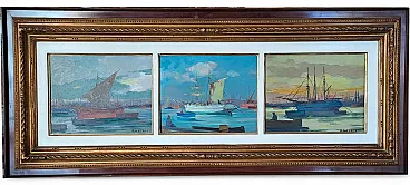 Sails in Port by Renato Natali, oil on plywood, 20th century