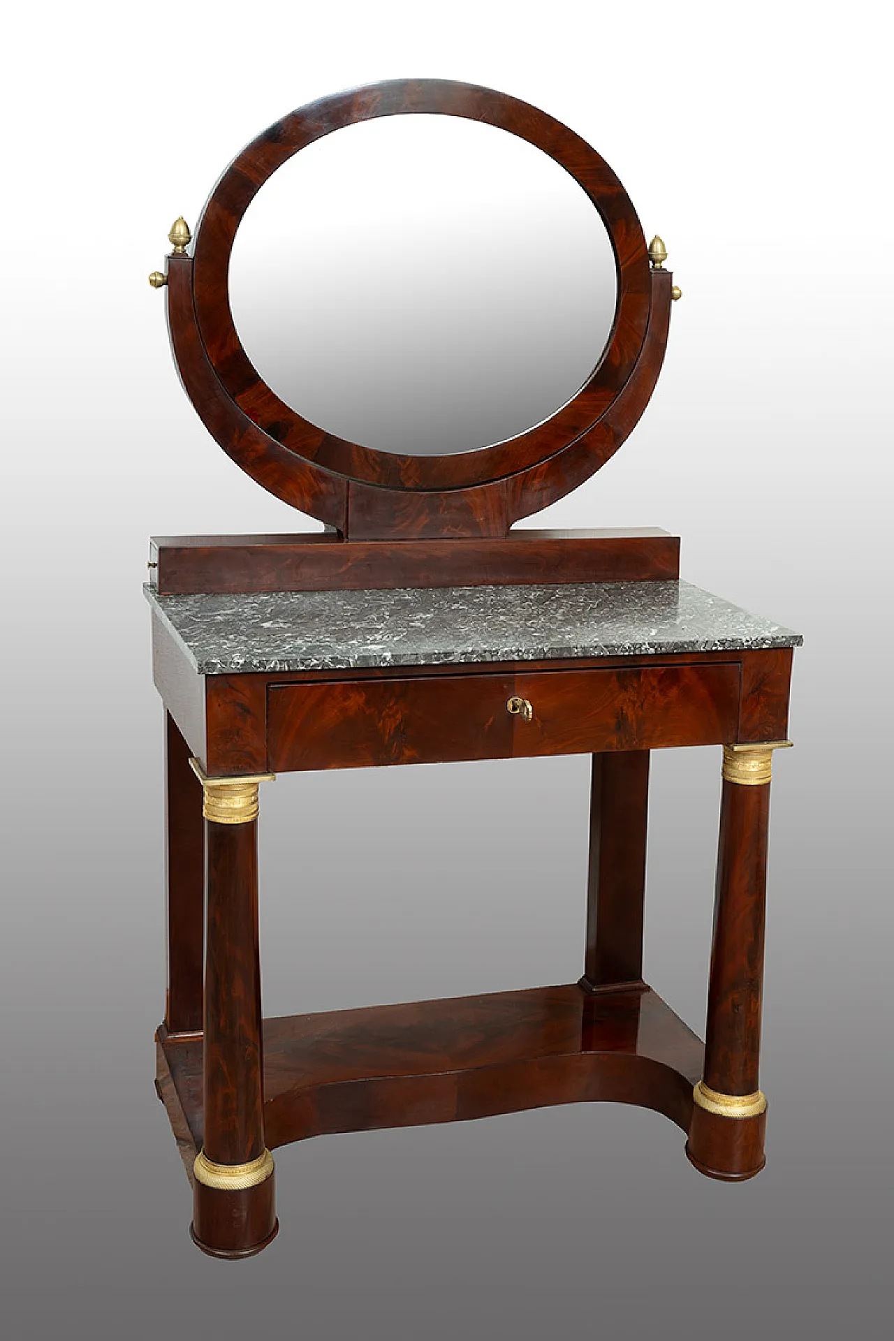 Empire toilet in mahogany feather with elements in bronze,19th century 1