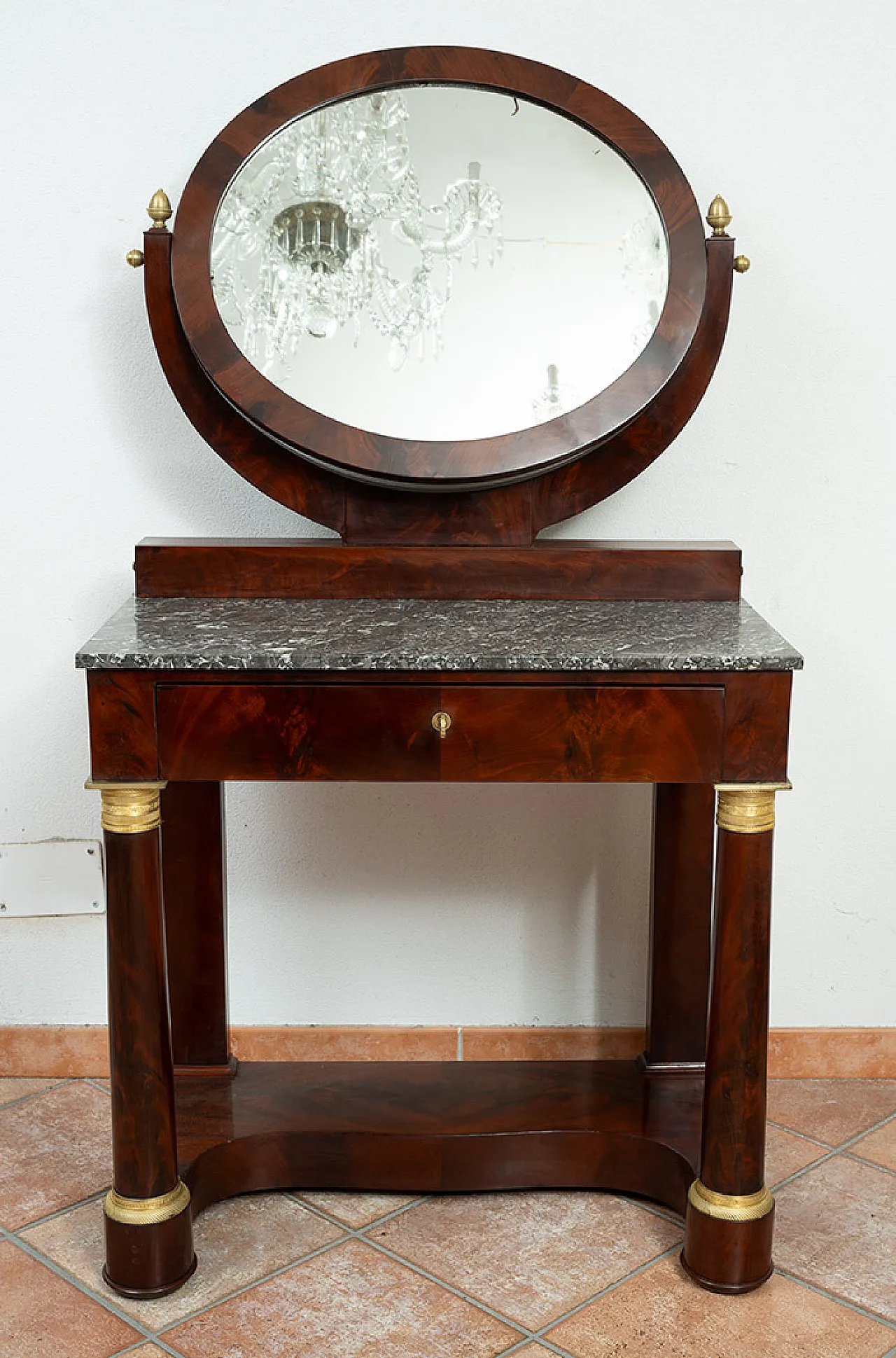 Empire toilet in mahogany feather with elements in bronze,19th century 2
