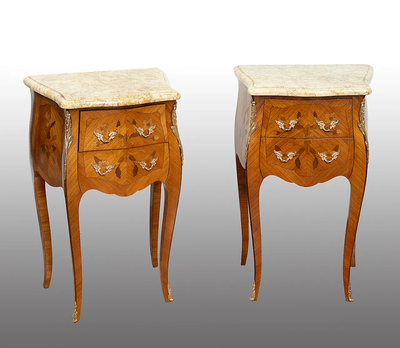 Pair of bedside tables in fine exotic woods, 20th century 1