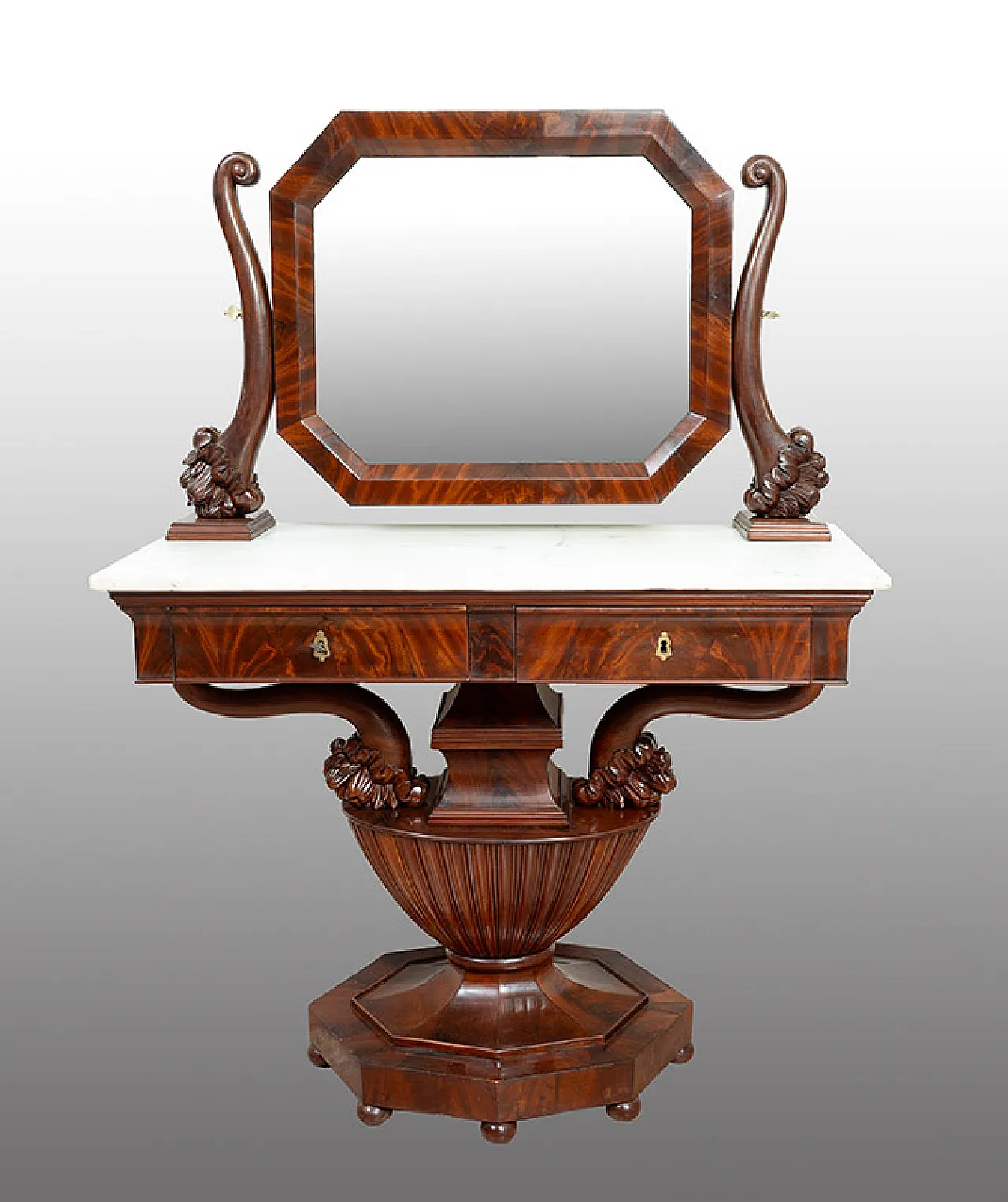 Neapolitan Empire dressing table in mahogany feather, 19th century 1