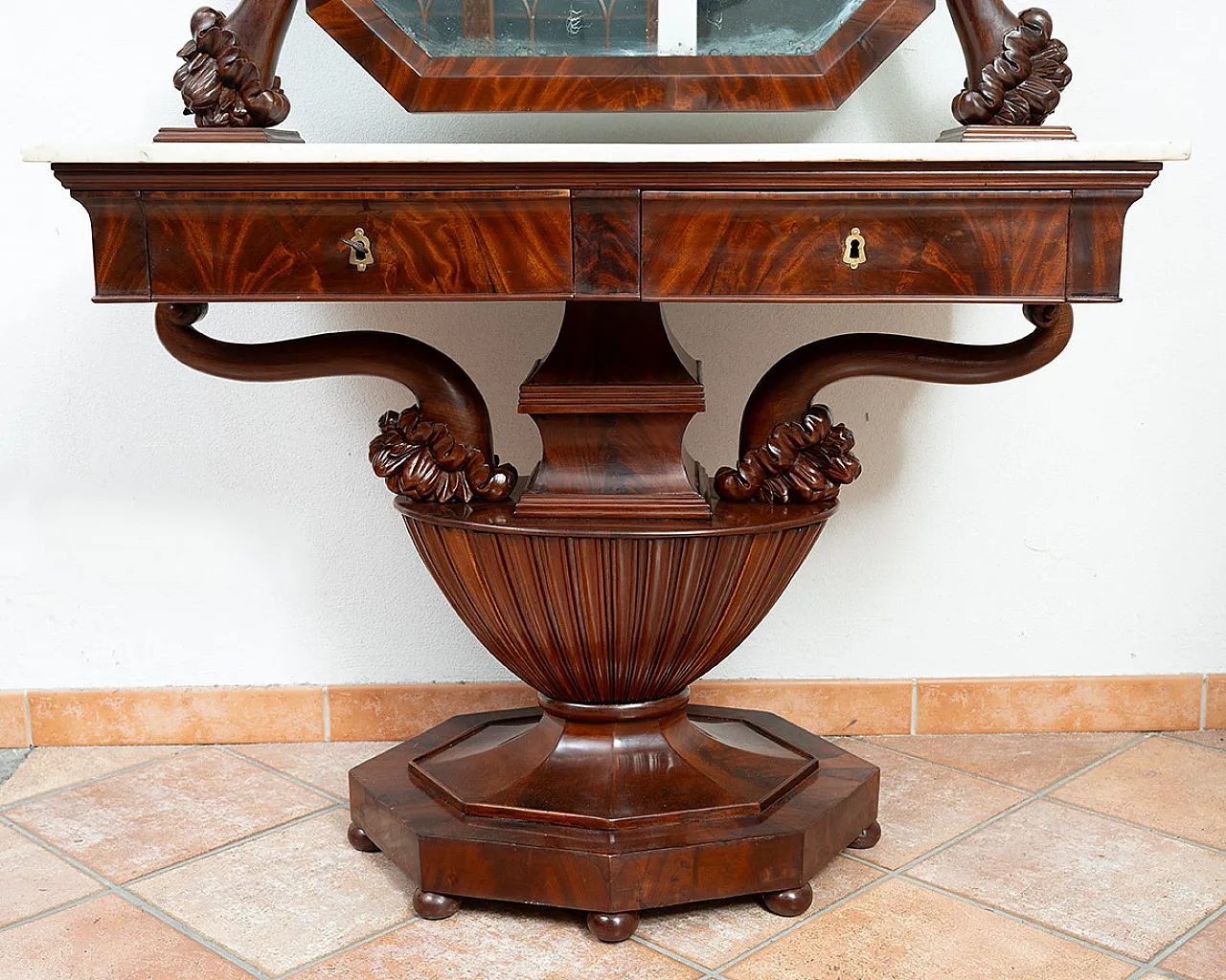 Neapolitan Empire dressing table in mahogany feather, 19th century 2