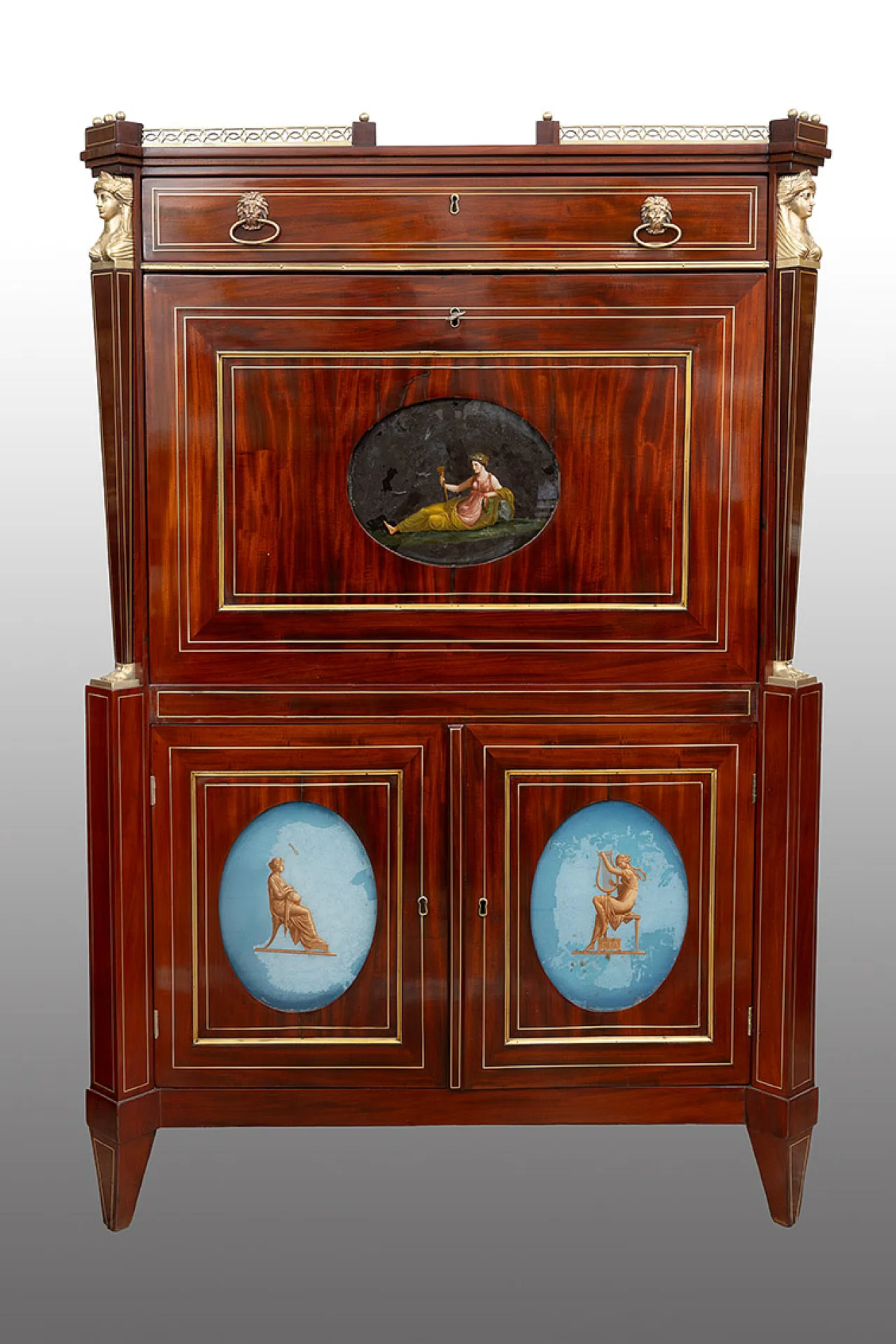 Mahogany feather secretaire with inserts, 19th century 1