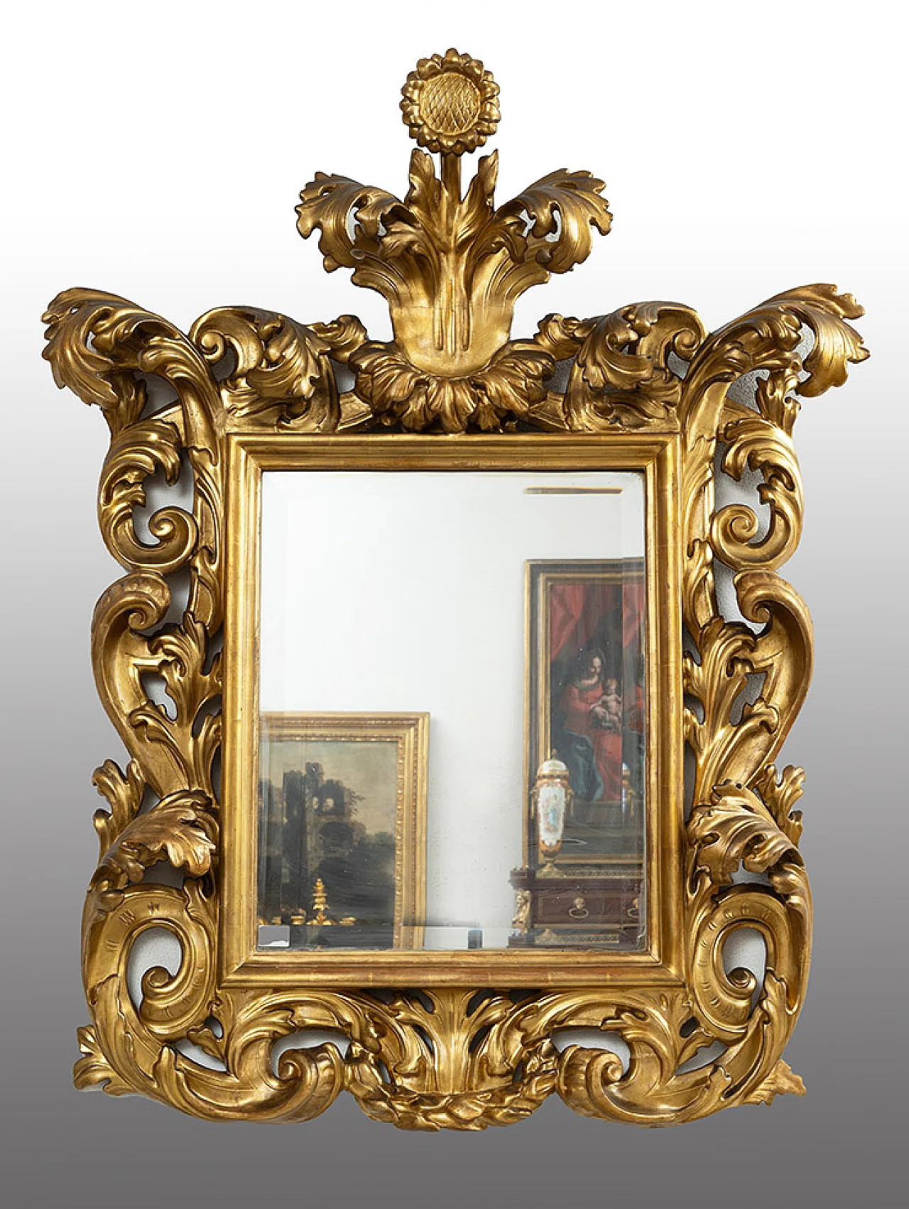 Specchiera a Cartoccio in legno intagliato e dorato, '700 1