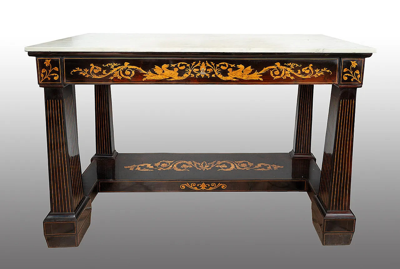 Sicilian console in precious exotic woods, 19th century 1