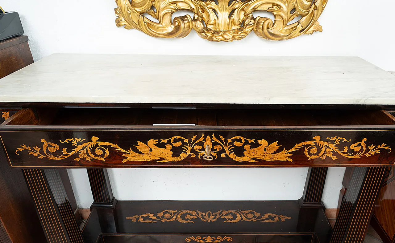 Sicilian console in precious exotic woods, 19th century 2