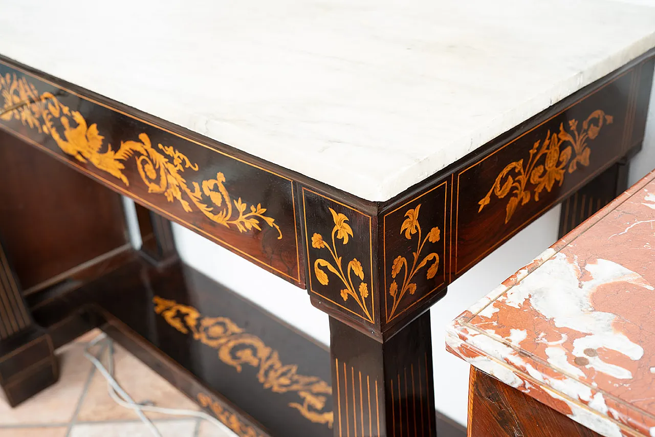Sicilian console in precious exotic woods, 19th century 4