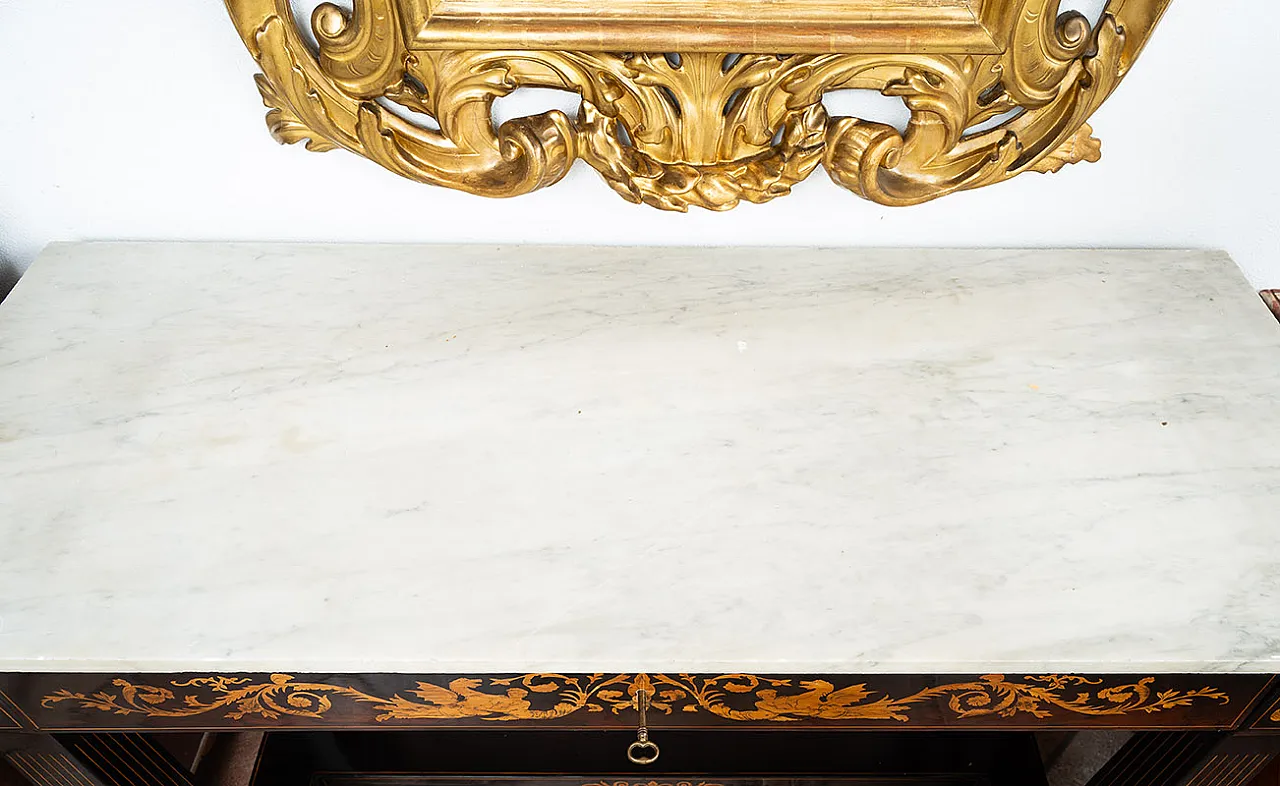 Sicilian console in precious exotic woods, 19th century 5