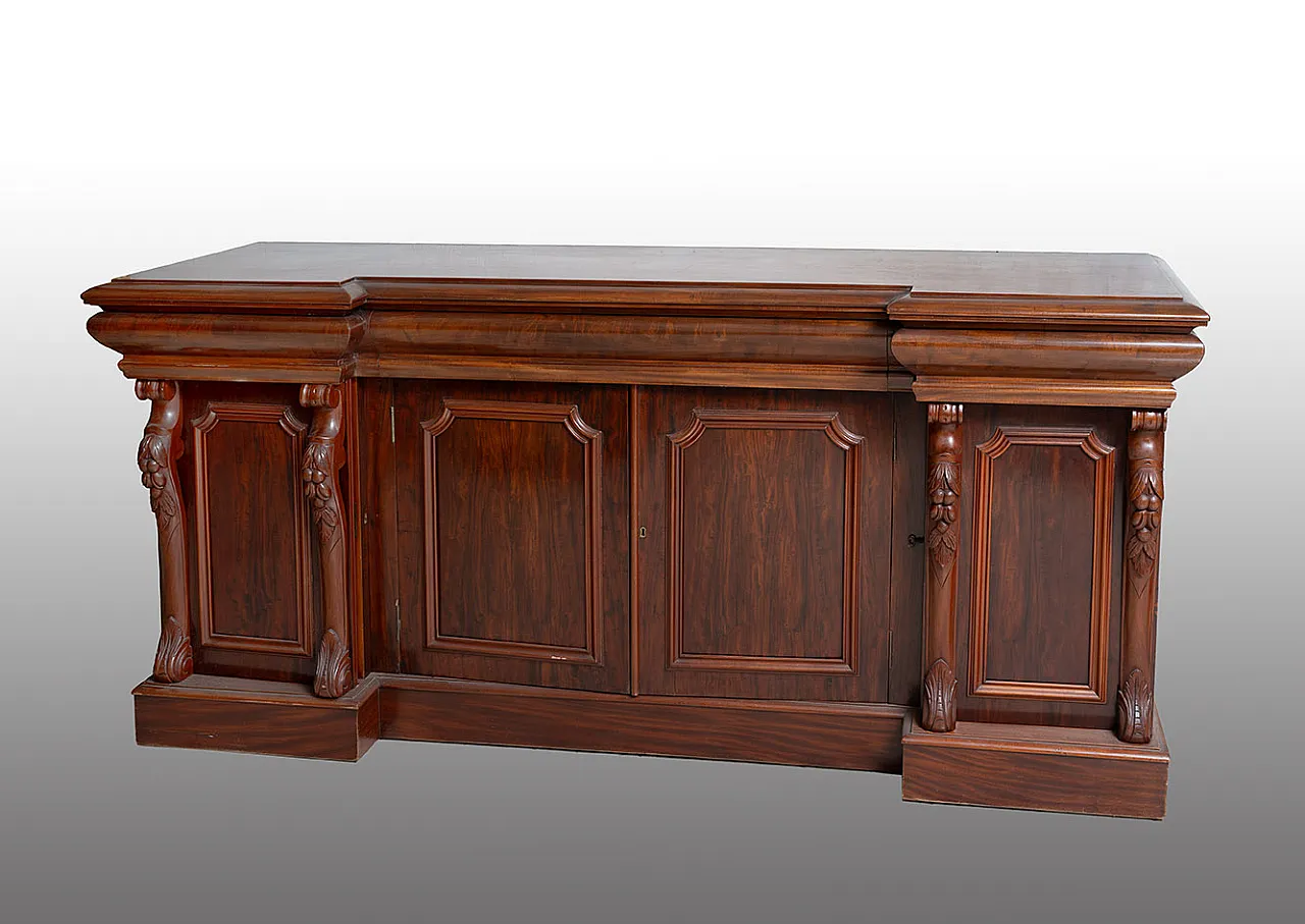 Four-door servant/sideboard in mahogany feather, 19th century 1