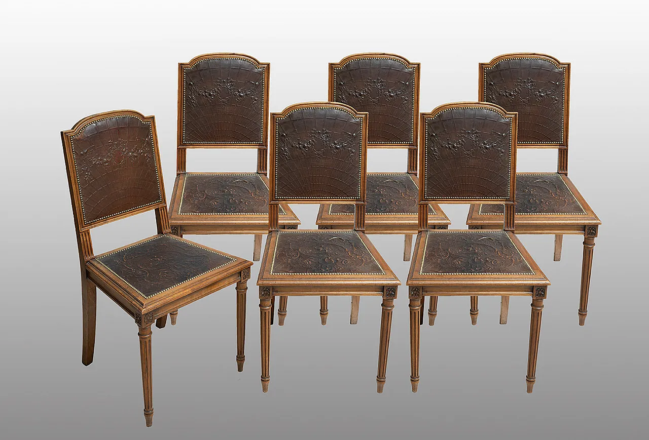 6 Napoleon III chairs in solid walnut, 19th century 1