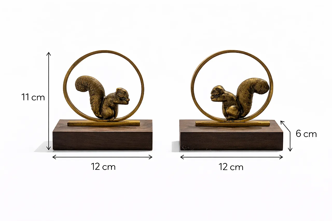Pair of squirrels bookends in bronze and rosewood, 20th century 6