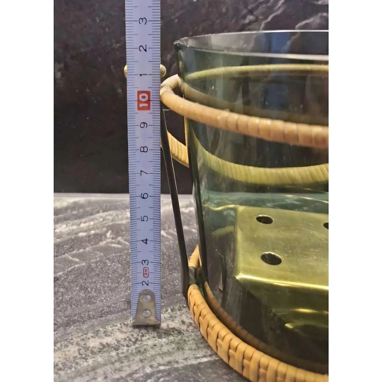 Dark glass ice bucket with brass frame, mid-20th century 6