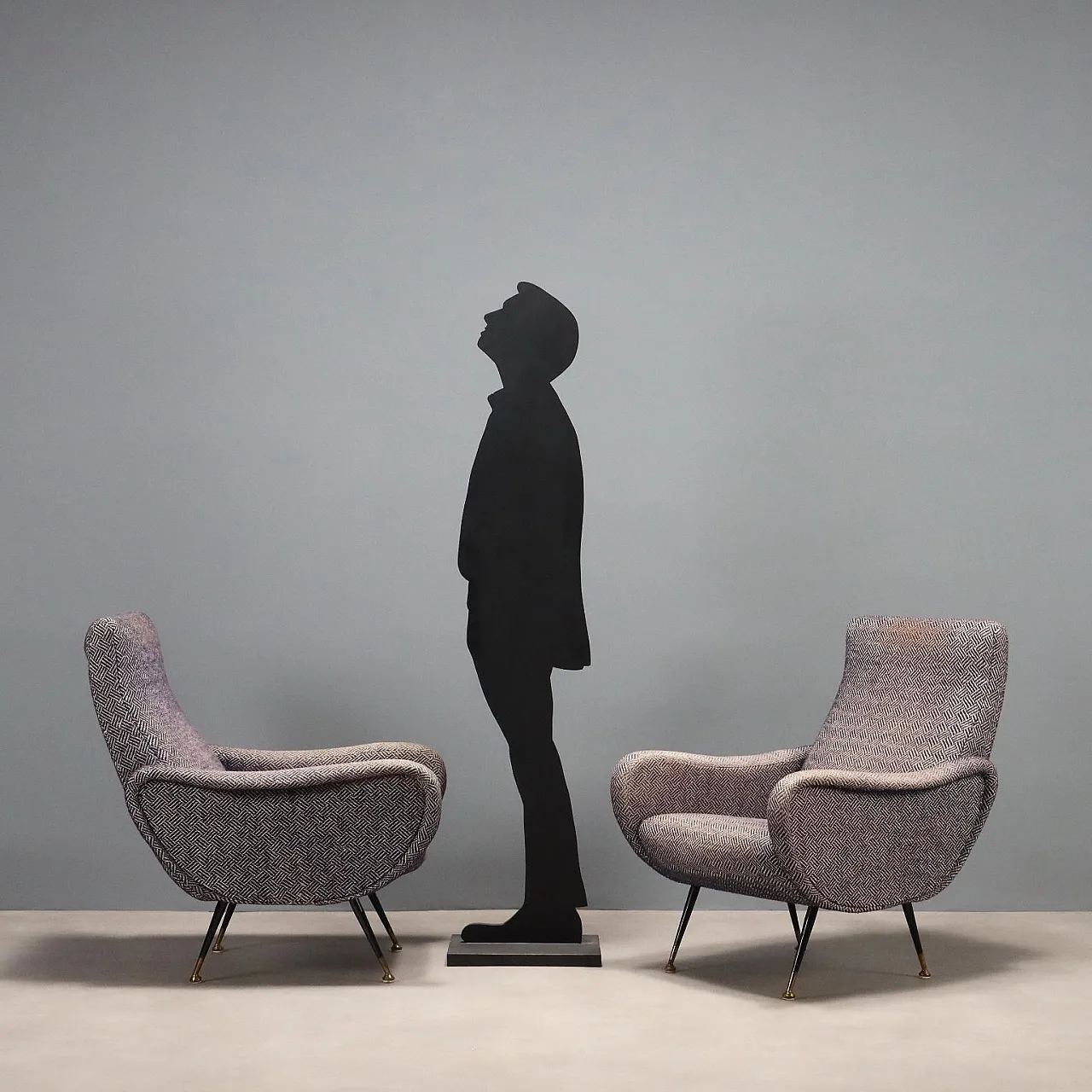 Pair of armchairs in metal and fabric, mid-20th century 3