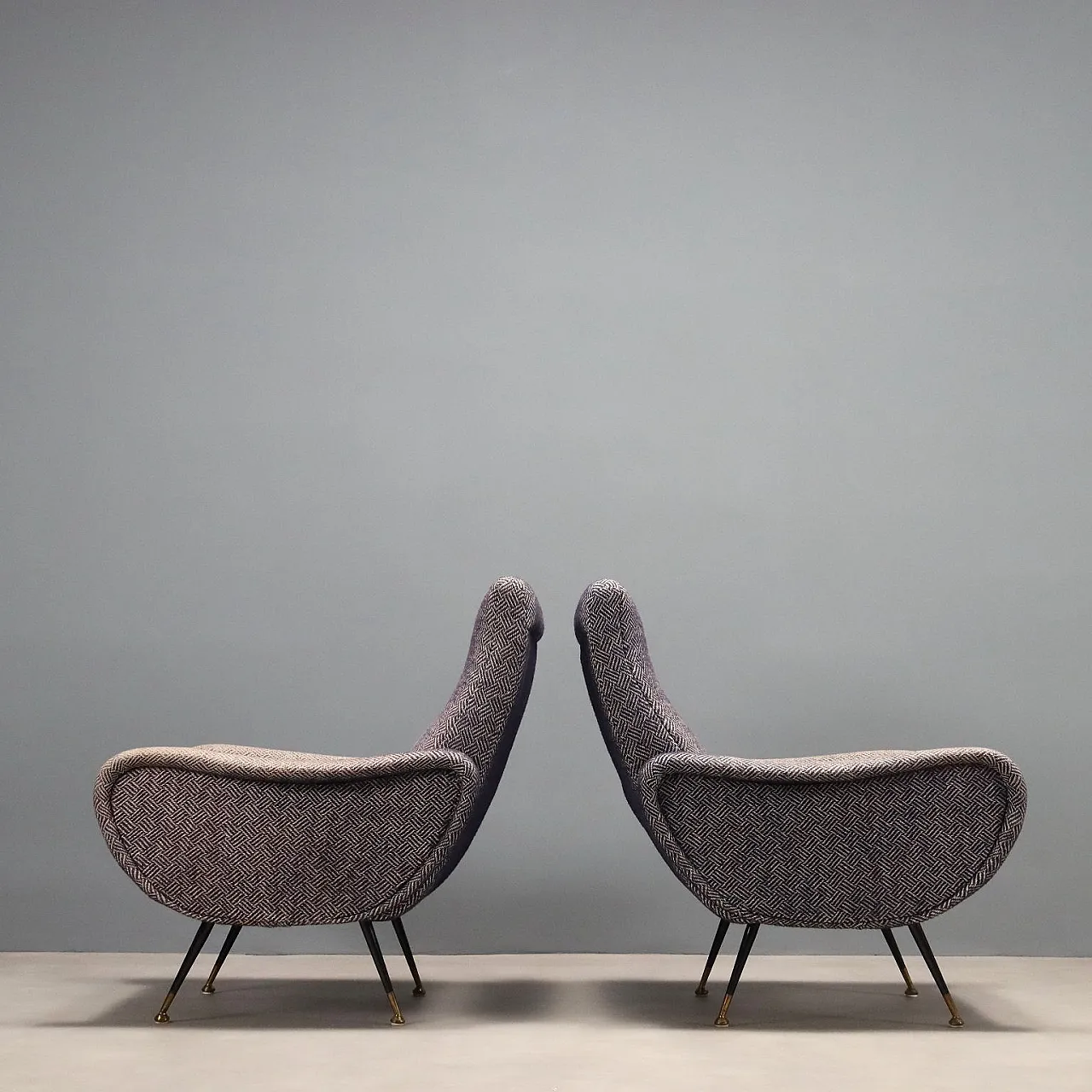 Pair of armchairs in metal and fabric, mid-20th century 4
