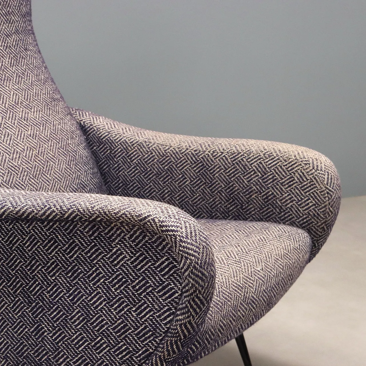 Pair of armchairs in metal and fabric, mid-20th century 6