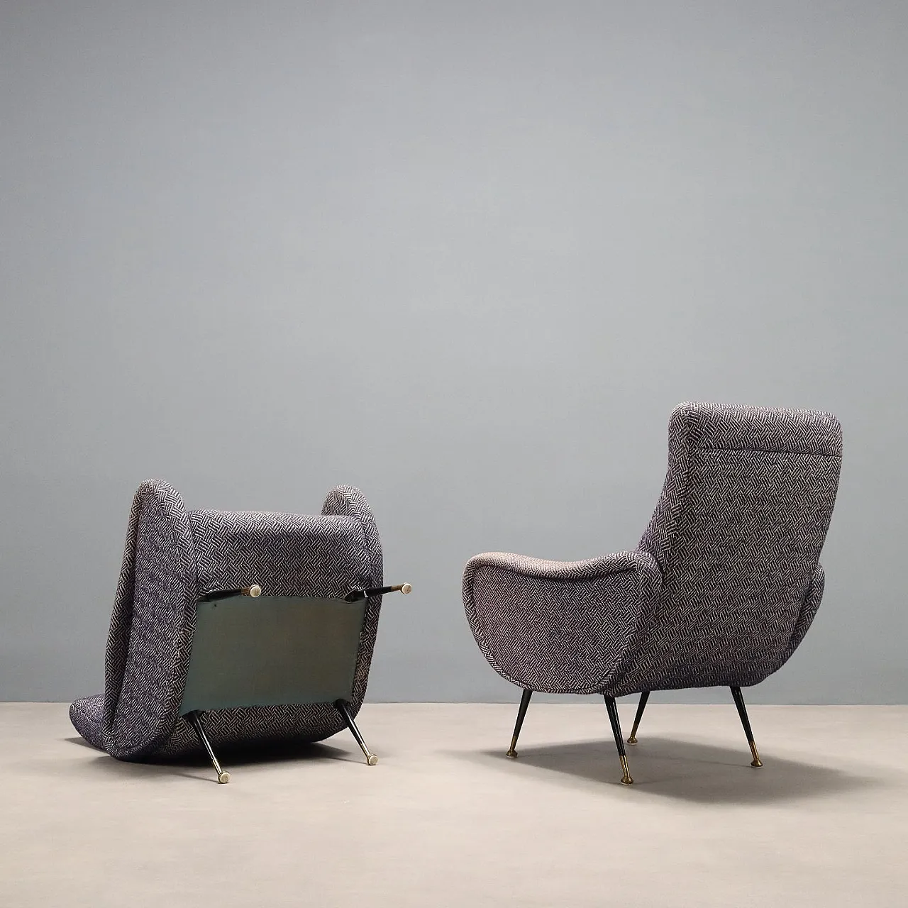Pair of armchairs in metal and fabric, mid-20th century 9