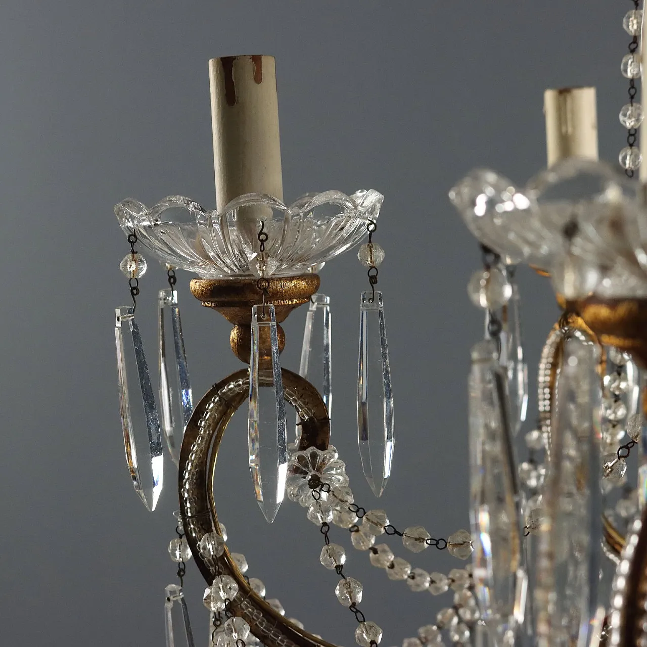Lampadario a sei luci in ferro e vetro, '900 4