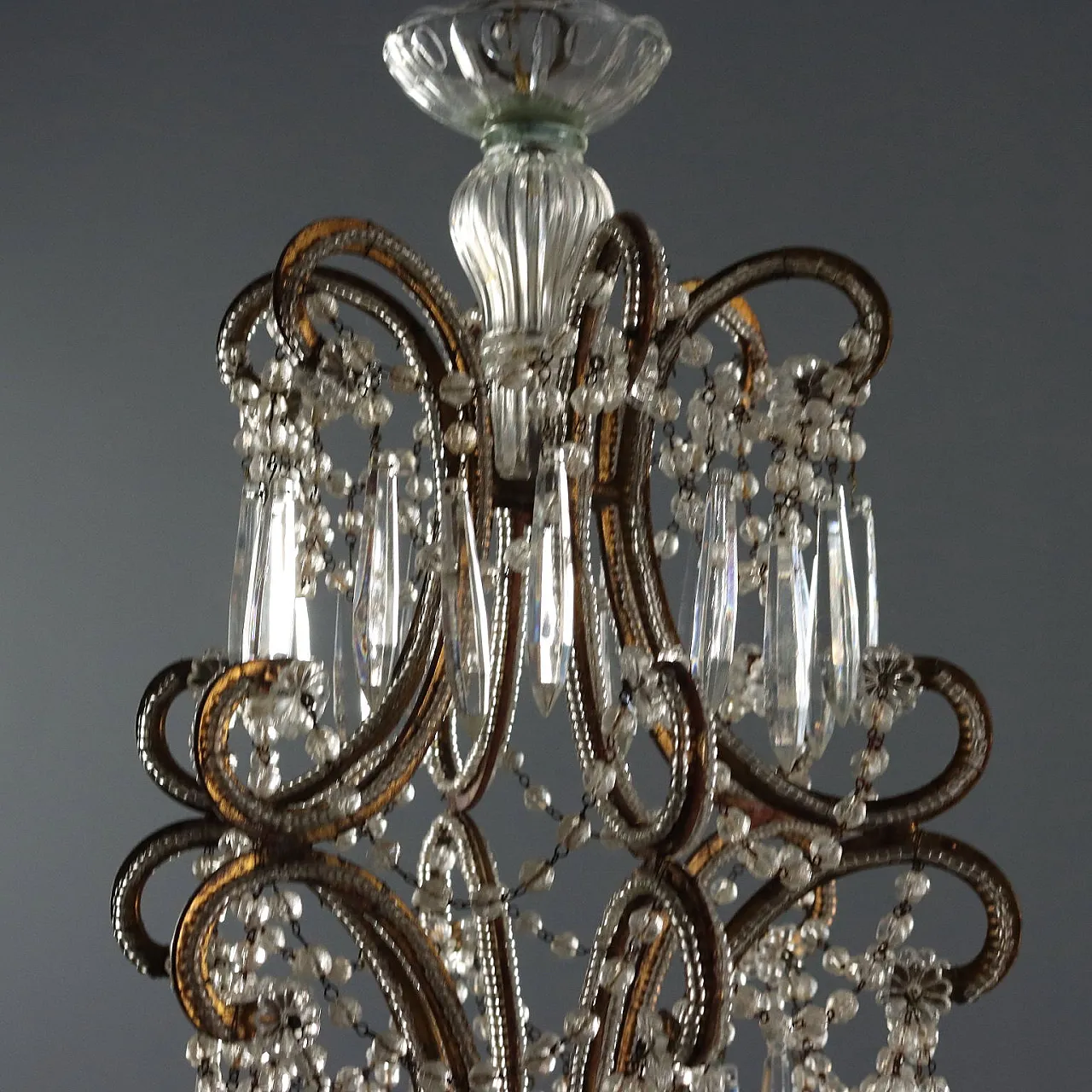 Lampadario a sei luci in ferro e vetro, '900 5