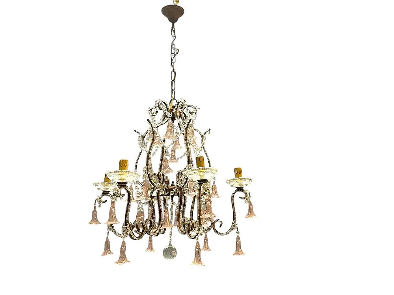 Pink Murano glass floral chandelier, 1960s 1