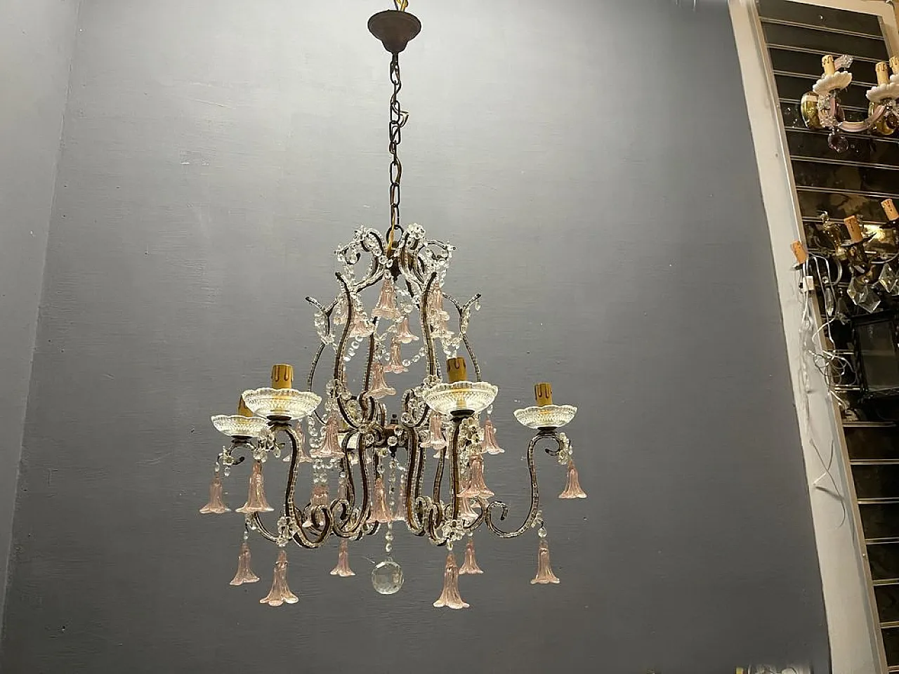 Pink Murano glass floral chandelier, 1960s 3