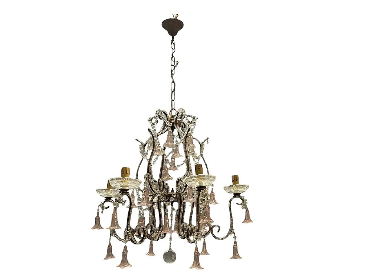 Pink Murano glass floral chandelier, 1960s 4