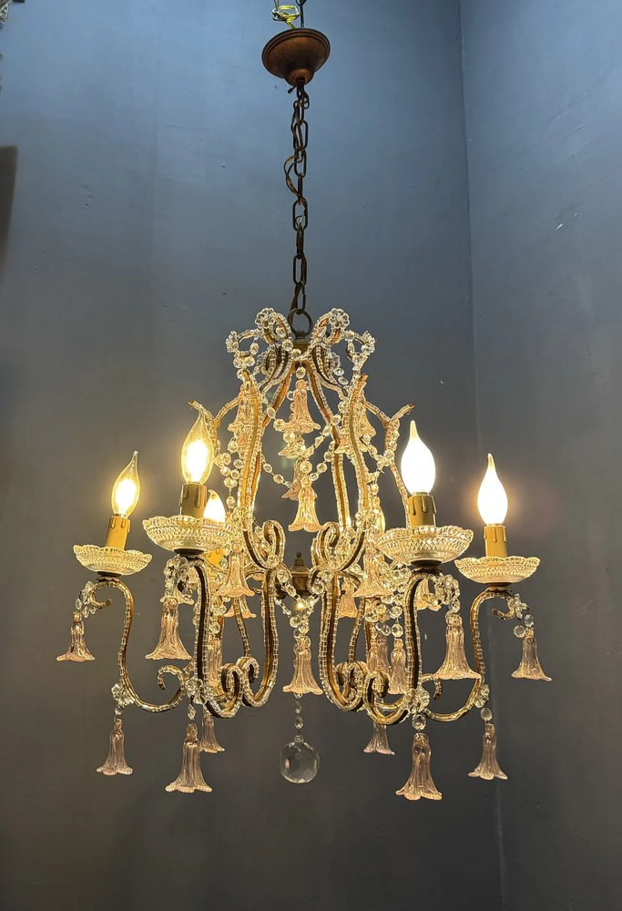 Pink Murano glass floral chandelier, 1960s 5