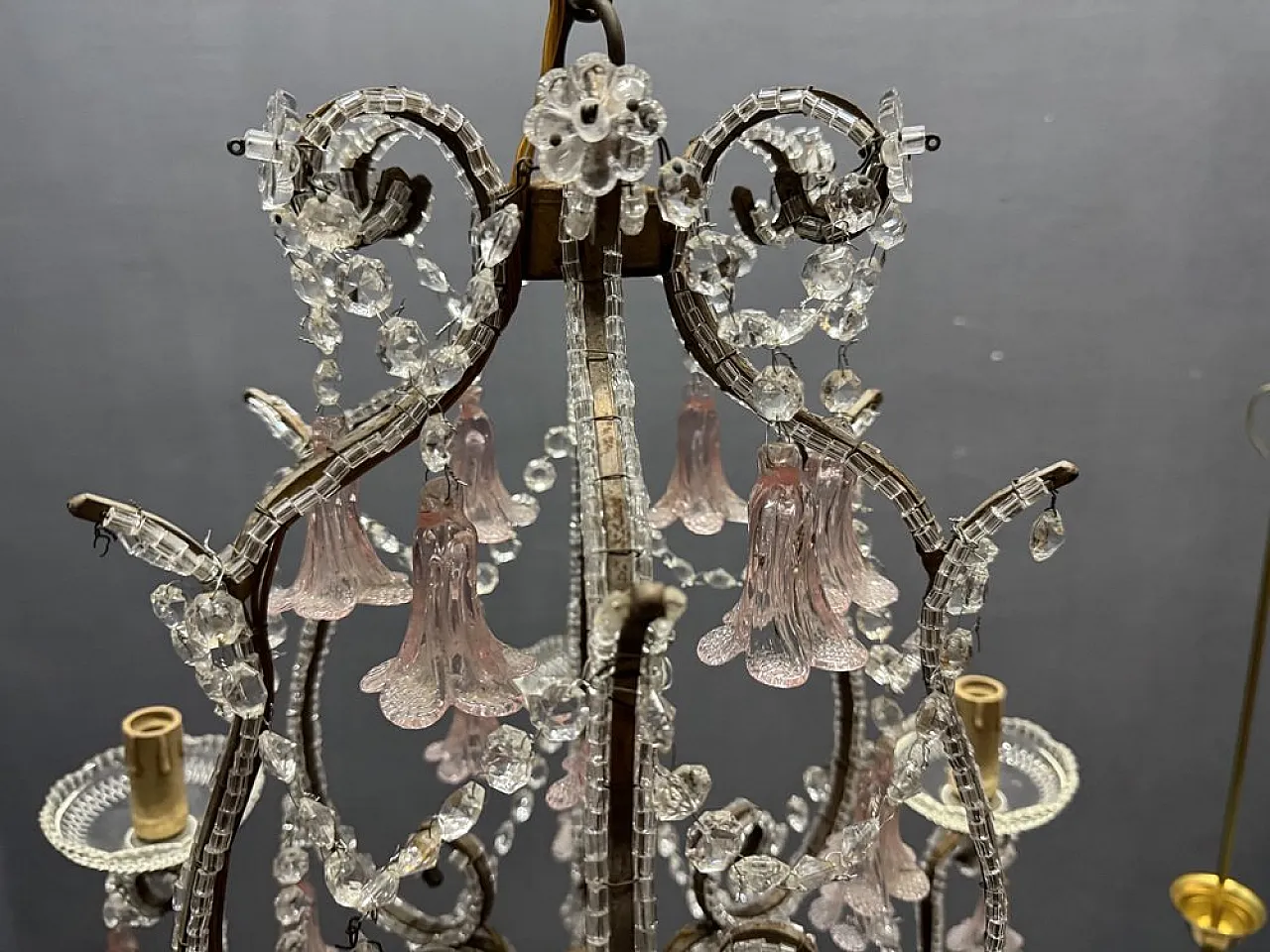 Pink Murano glass floral chandelier, 1960s 9