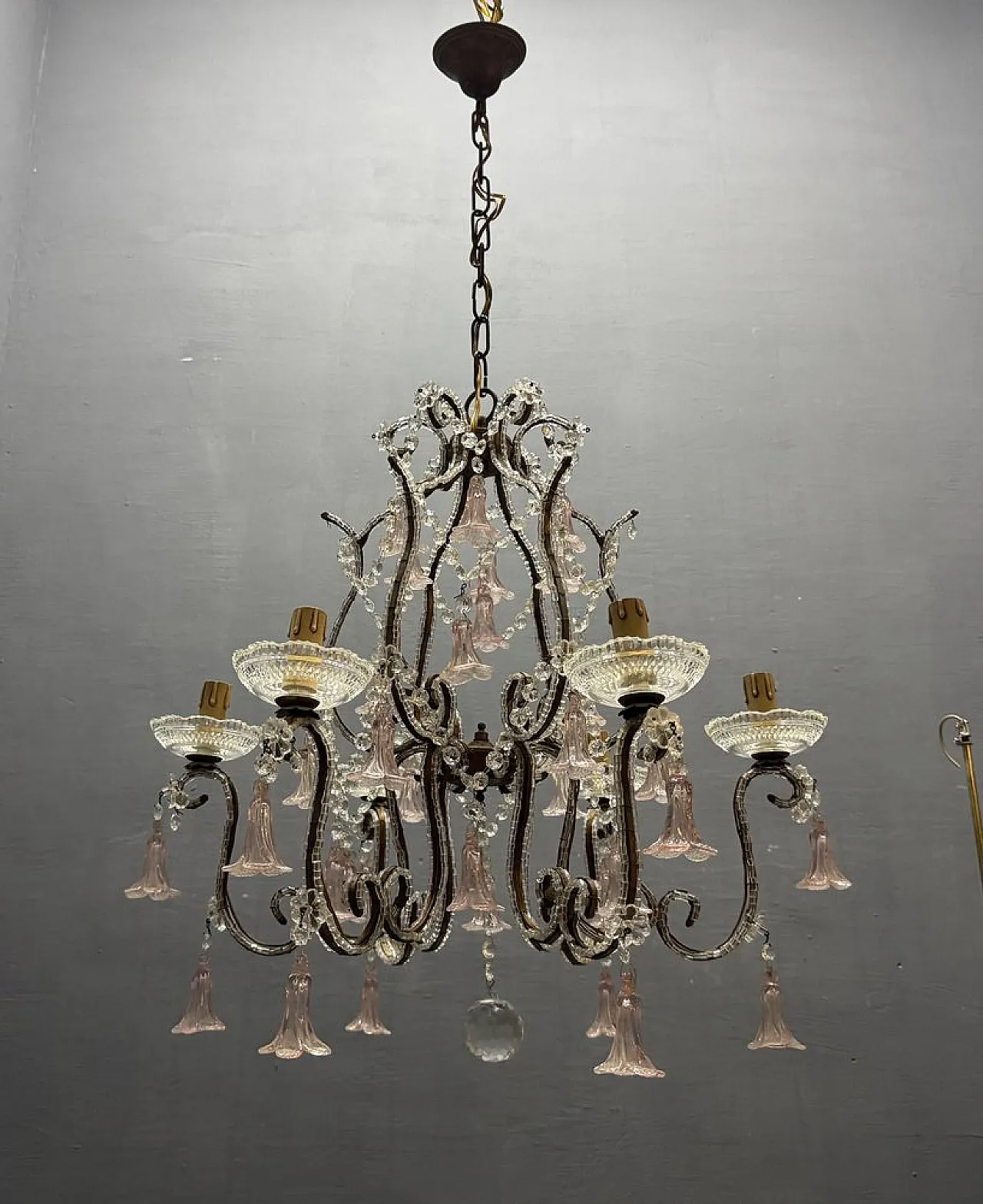 Pink Murano glass floral chandelier, 1960s 12