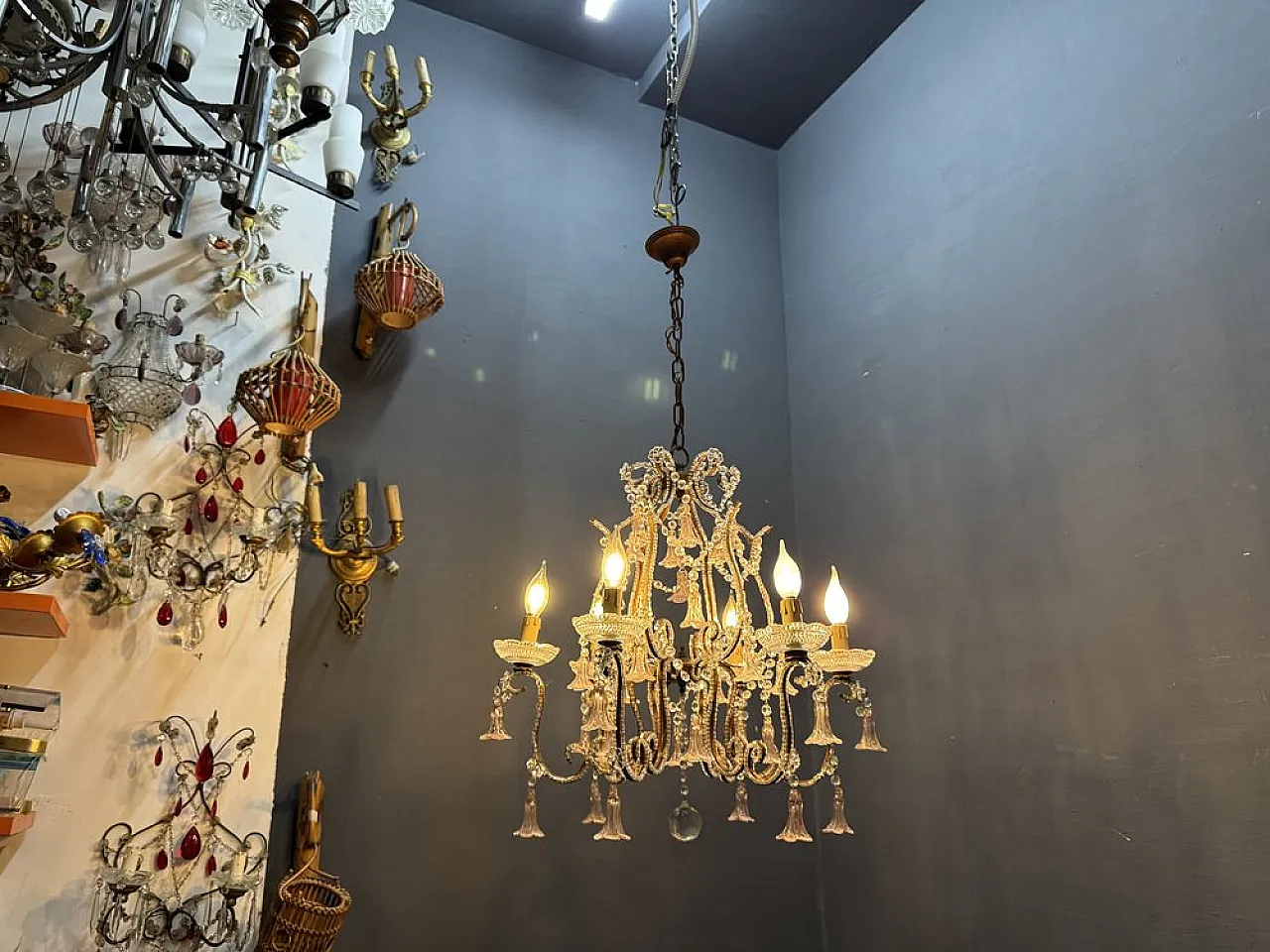 Pink Murano glass floral chandelier, 1960s 13
