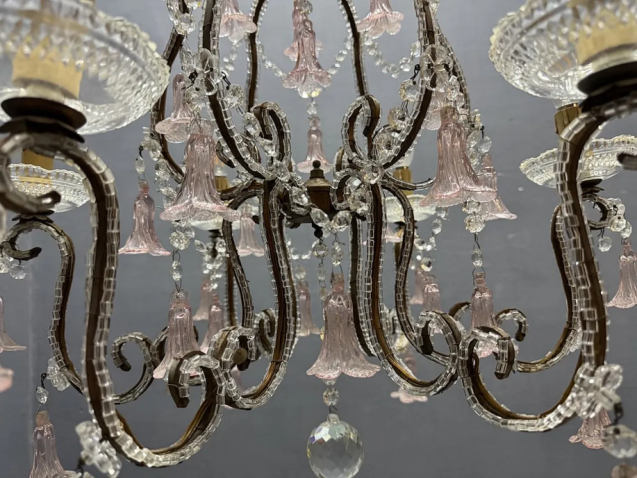 Pink Murano glass floral chandelier, 1960s 14