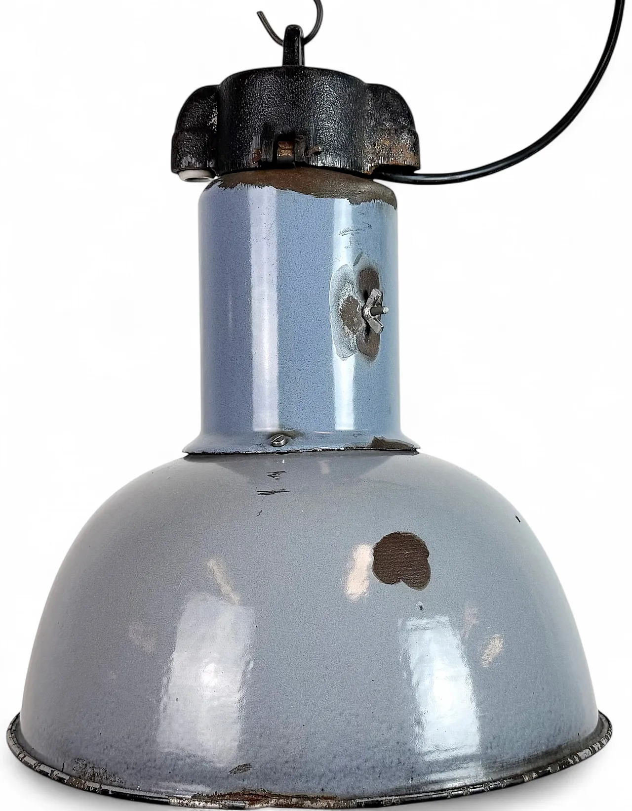 Industrial Grey Enamel Bauhaus Pendant Lamp, 1930s 18