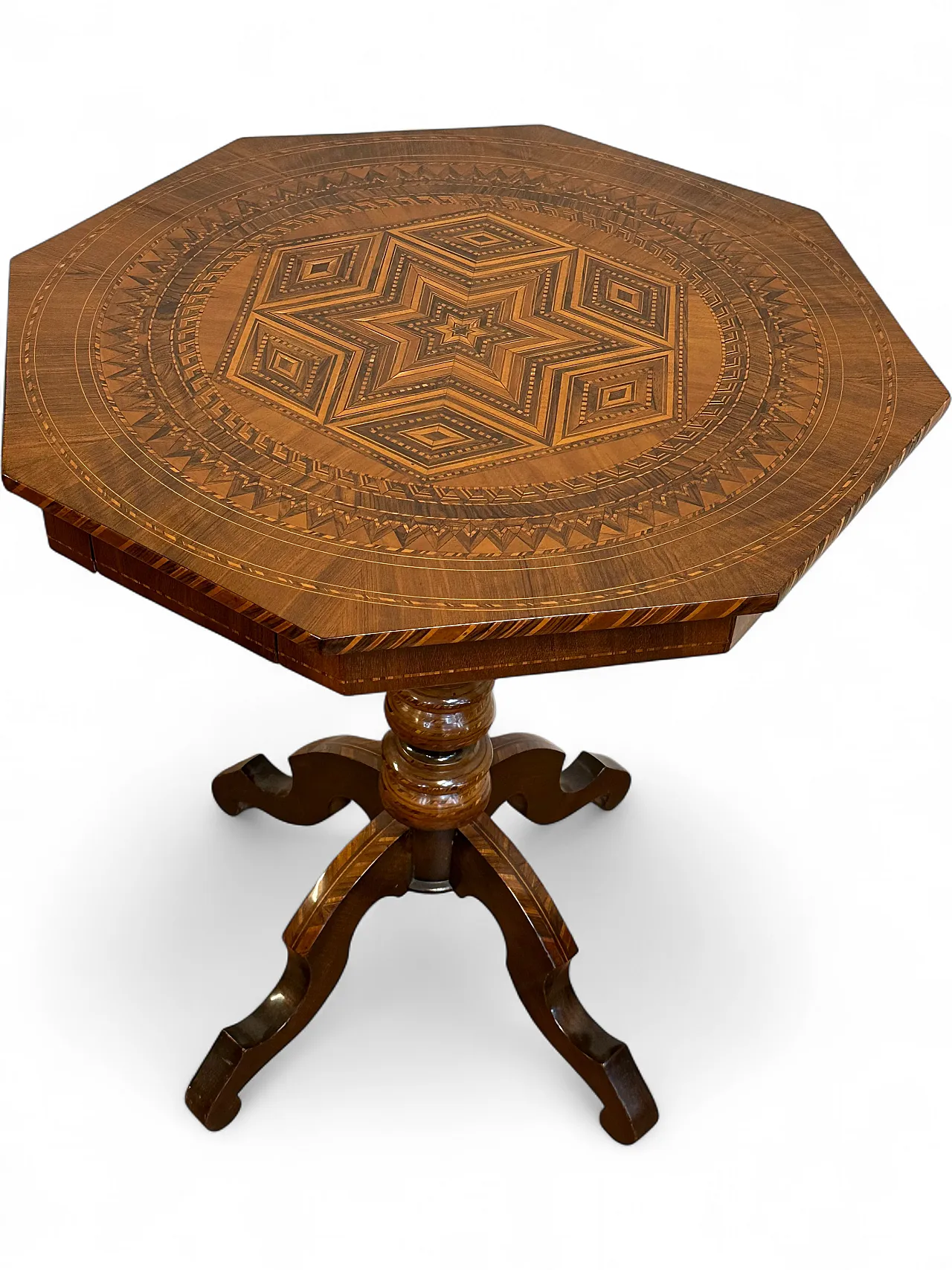 Octagonal inlaid Rolo coffee table with drawer, Emilia, mid-19th century 7