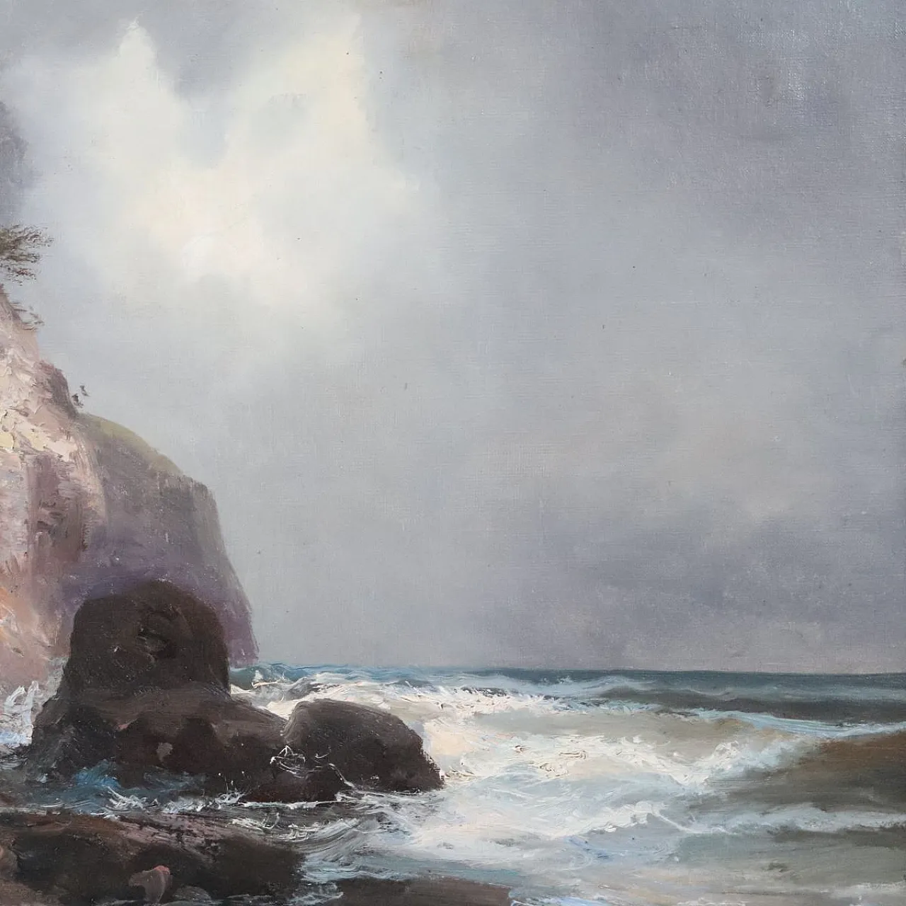 Oil painting on marine canvas with cliff, 1900s 3