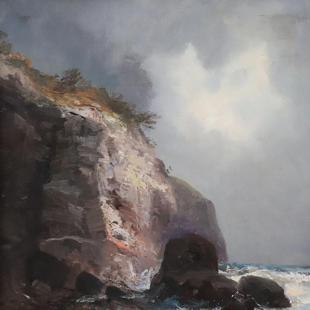 Oil painting on marine canvas with cliff, 1900s 4