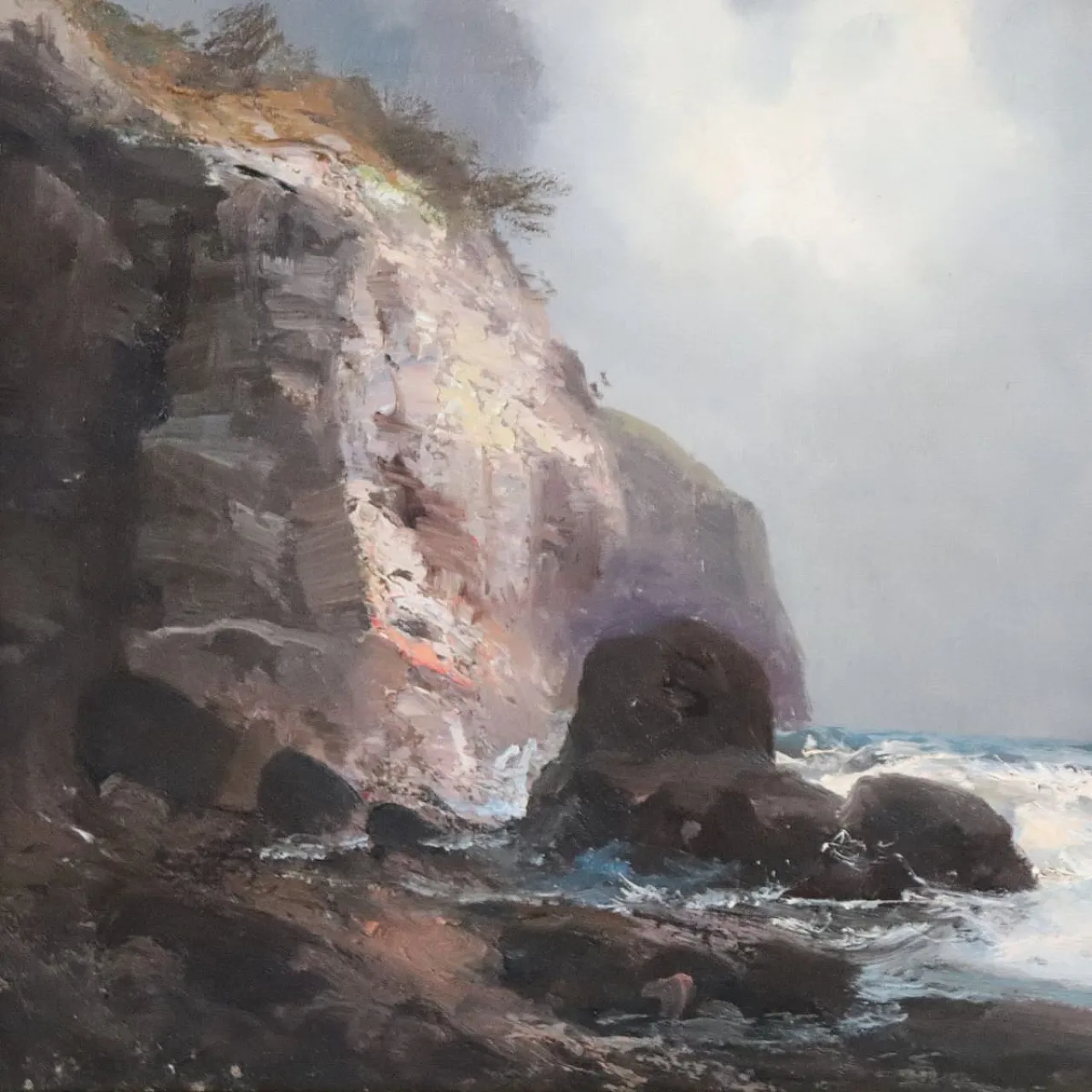 Oil painting on marine canvas with cliff, 1900s 5