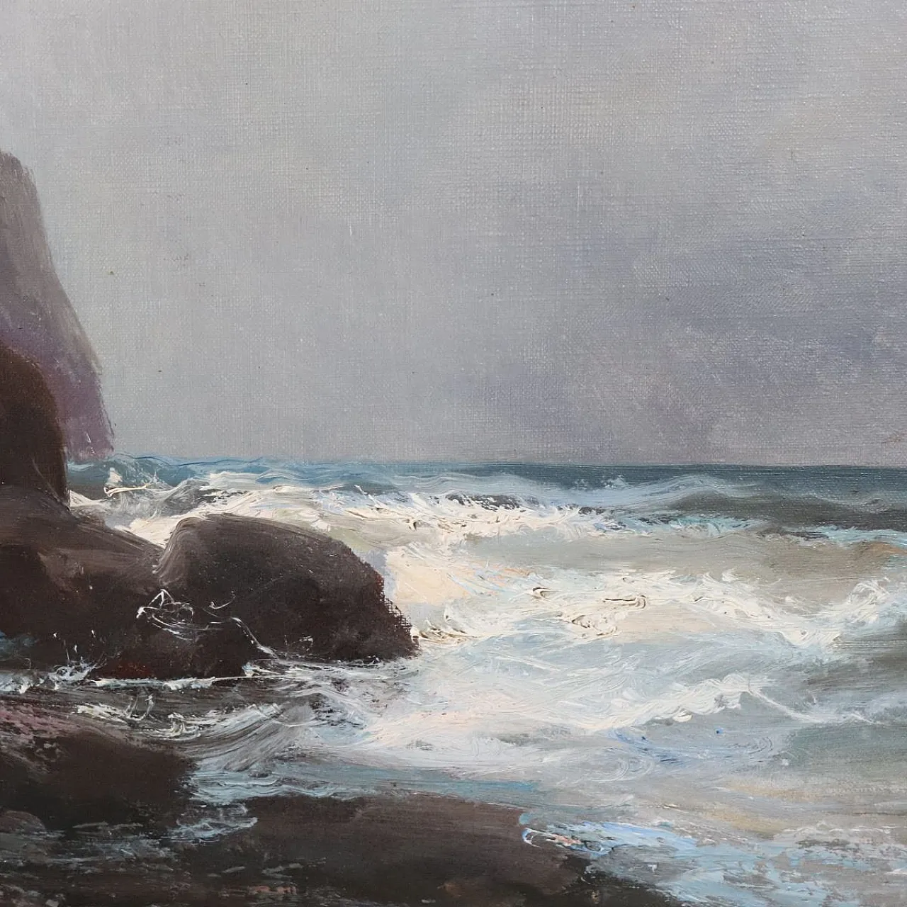 Oil painting on marine canvas with cliff, 1900s 6