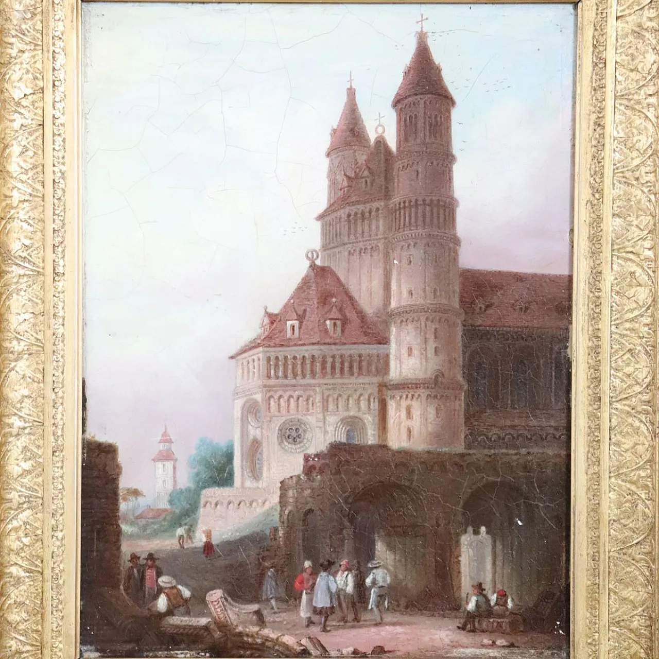 Oil painting on panel Worms Cathedral, Germany, 19th century 3