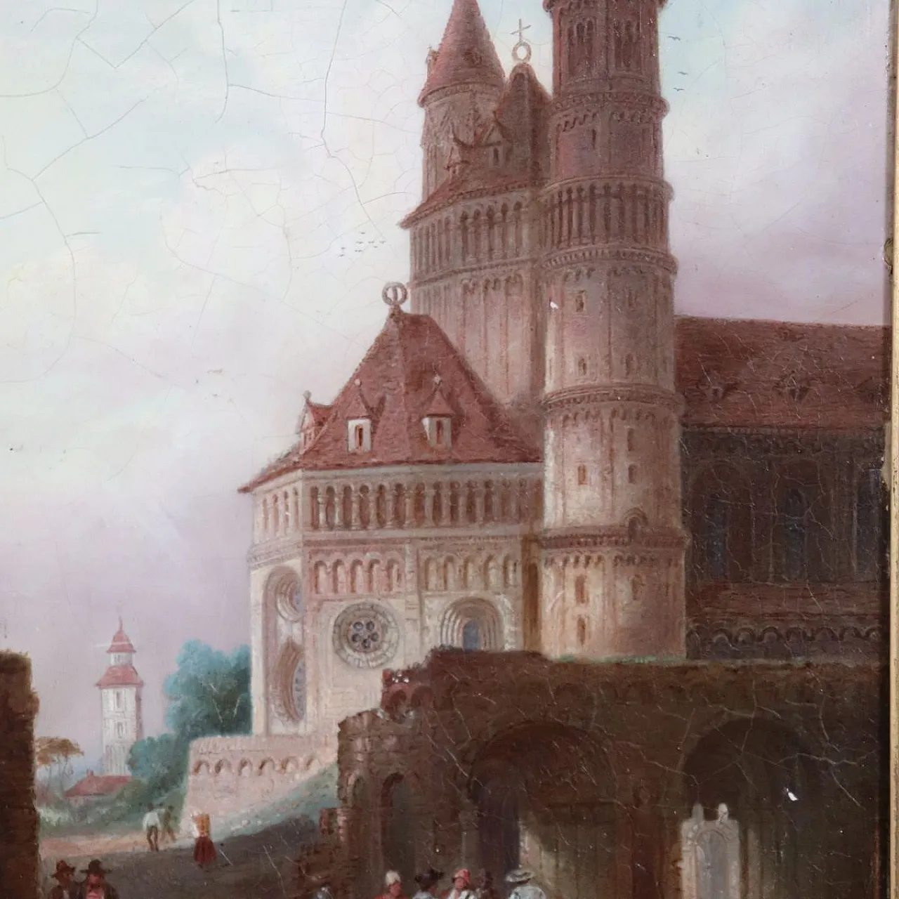 Oil painting on panel Worms Cathedral, Germany, 19th century 4
