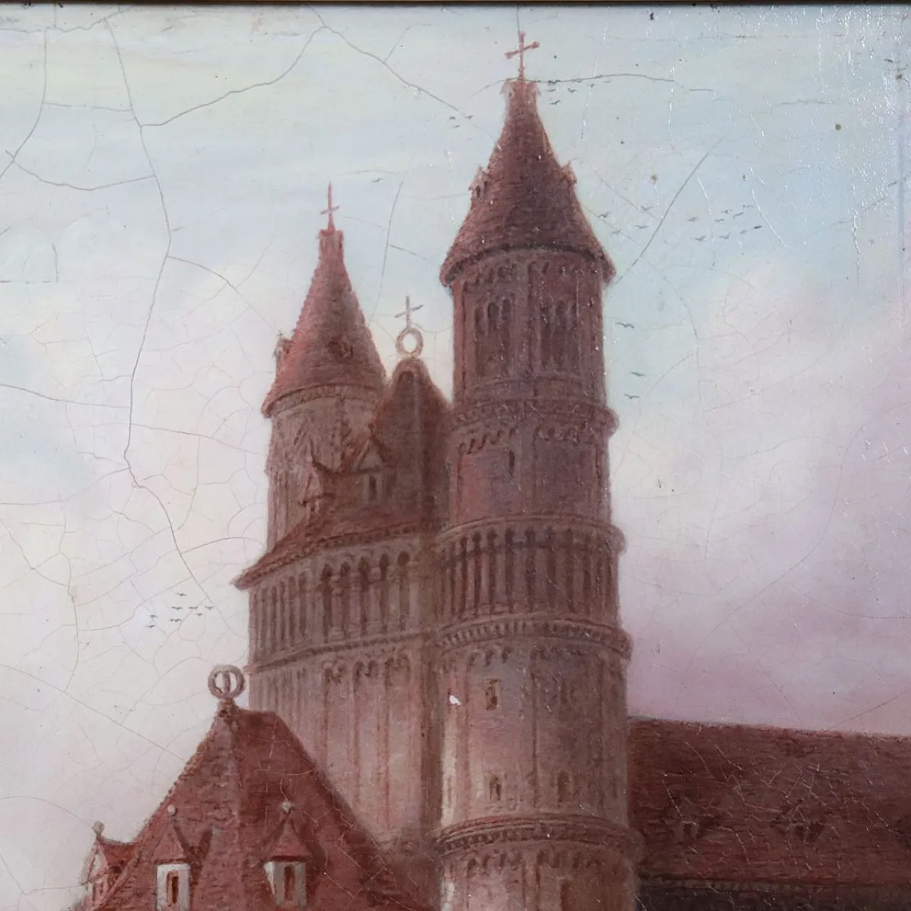 Oil painting on panel Worms Cathedral, Germany, 19th century 6