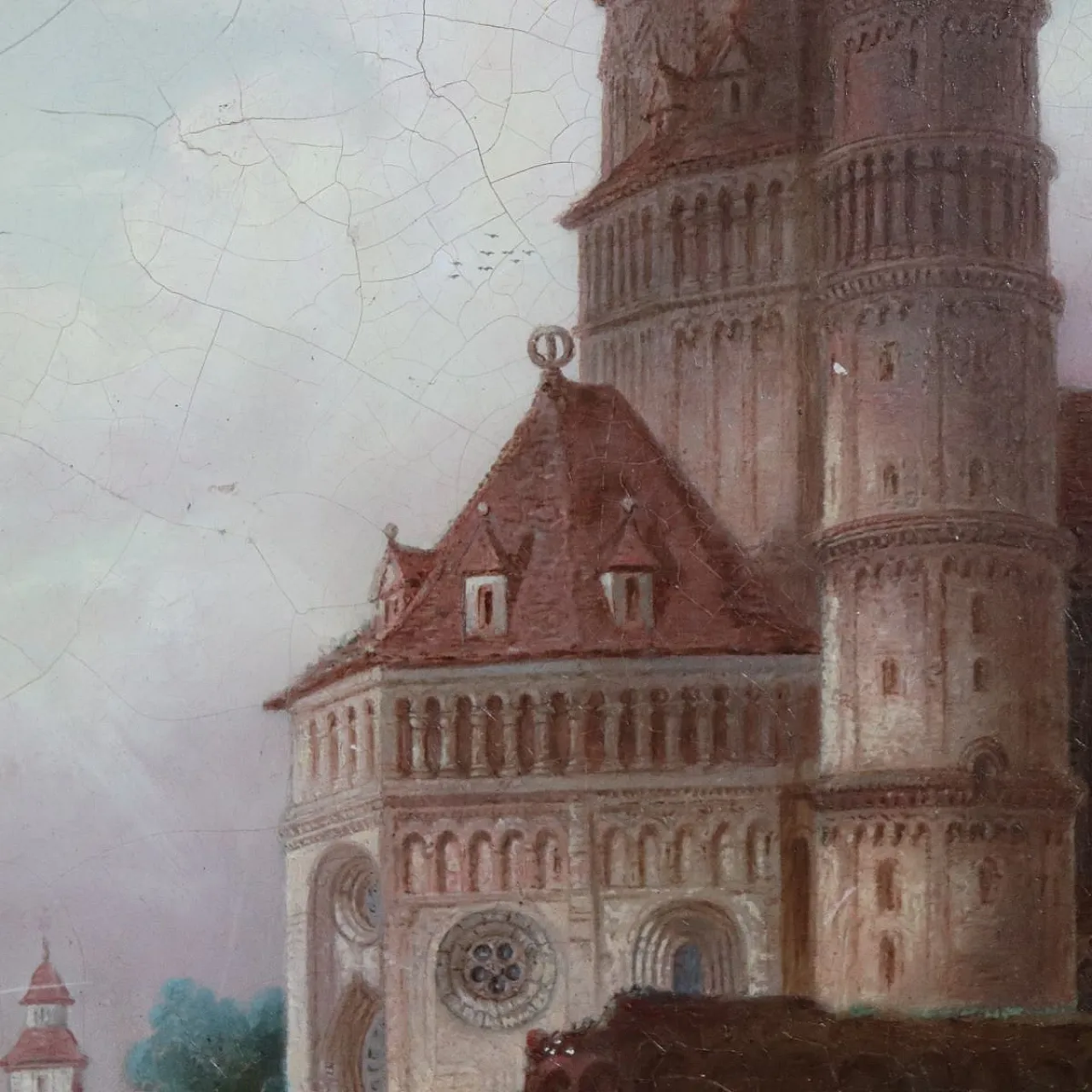 Oil painting on panel Worms Cathedral, Germany, 19th century 7