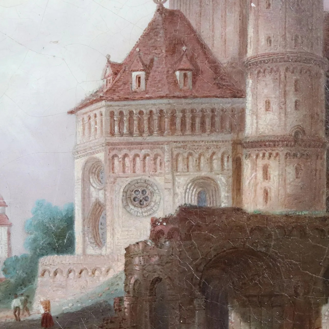 Oil painting on panel Worms Cathedral, Germany, 19th century 8