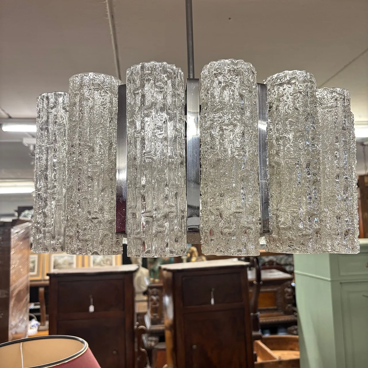 Chandelier chandelier mod. Doria Venini, metal stem with 17 glasses 5