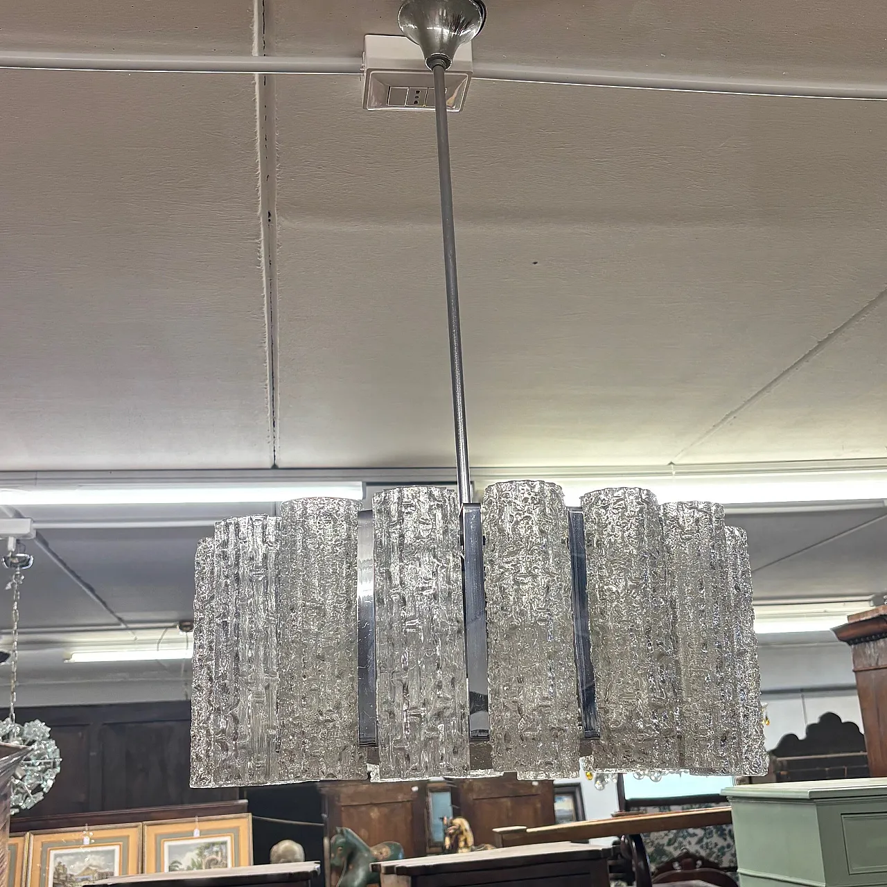 Chandelier chandelier mod. Doria Venini, metal stem with 17 glasses 6