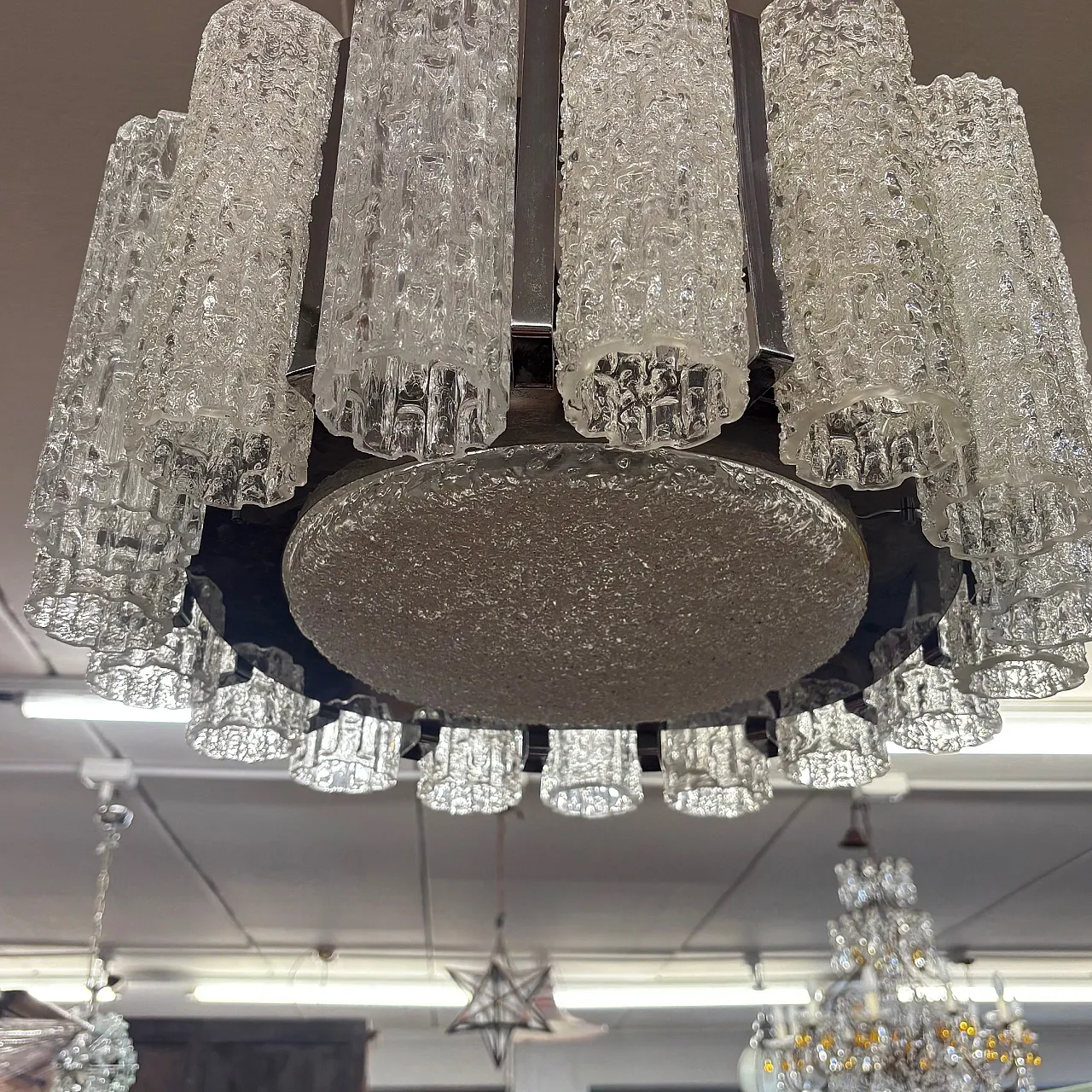 Chandelier chandelier mod. Doria Venini, metal stem with 17 glasses 10