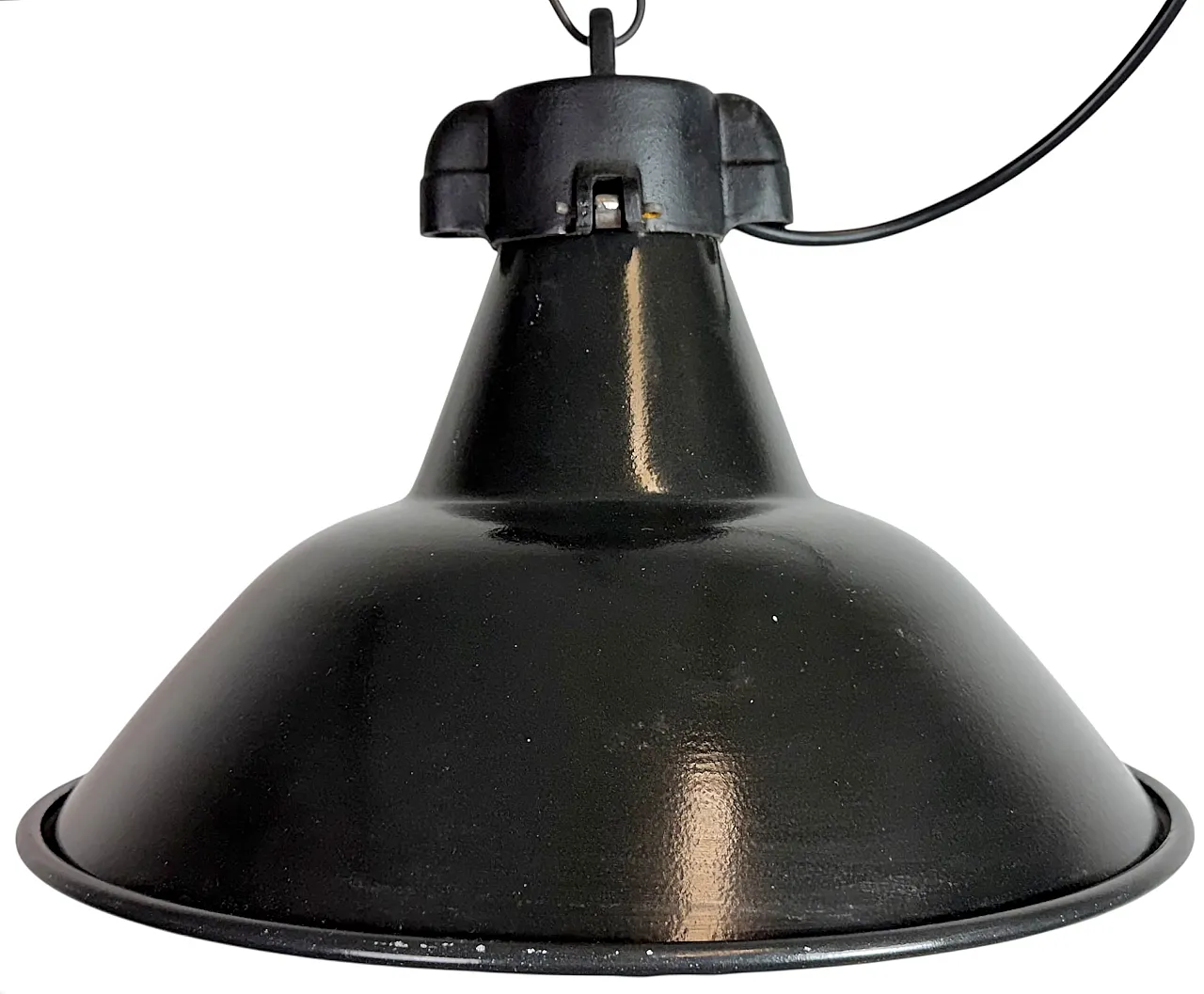Lampada industriale da fabbrica in smalto nero con piano in ghisa, anni '50 1