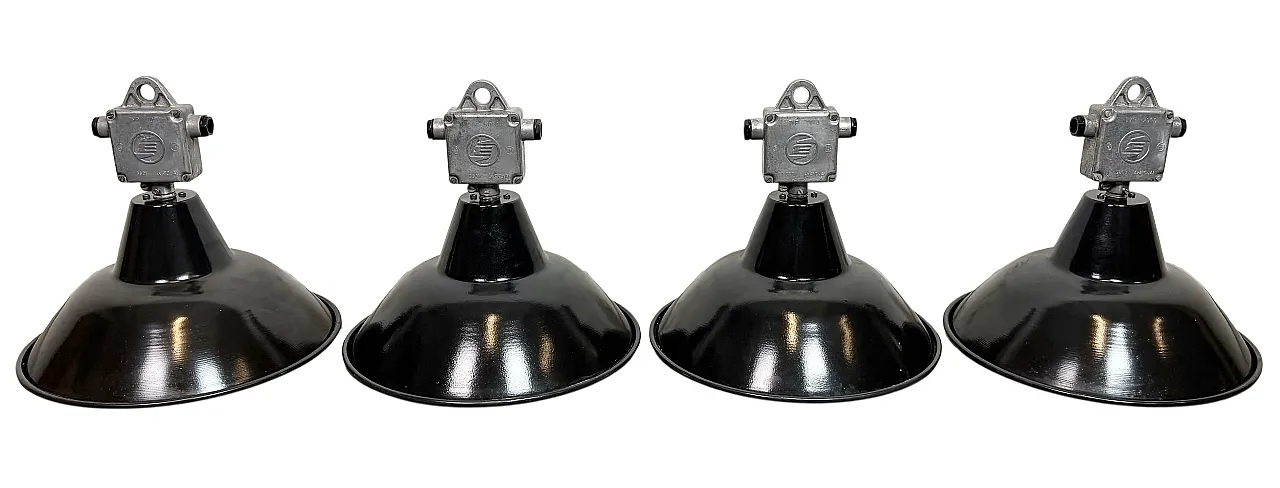 Set of 4 Industrial Black Enamel Pendant Lamps from Elektrosvit, 1960s 1