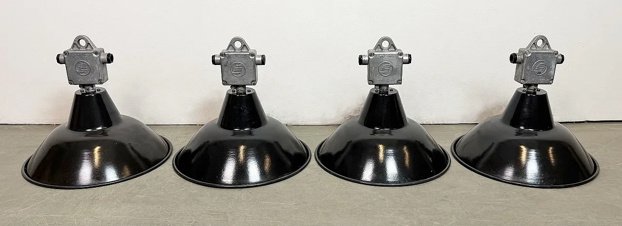 Set of 4 Industrial Black Enamel Pendant Lamps from Elektrosvit, 1960s 2