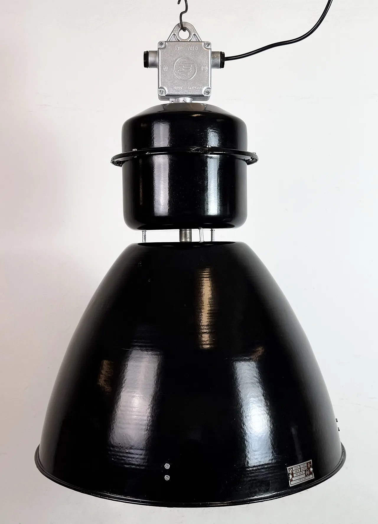Large Black Industrial Factory Pendant Lamp from Elektrosvit, 1960s 4