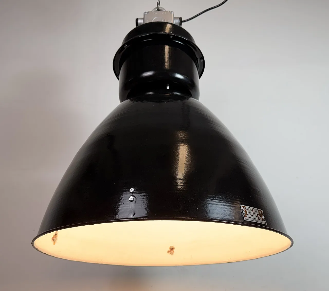 Large Black Industrial Factory Pendant Lamp from Elektrosvit, 1960s 11